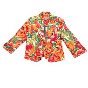 Bandolino Orange Floral 3/4 Sleeve One Button Blazer SZ 8/Medium MSRP$129